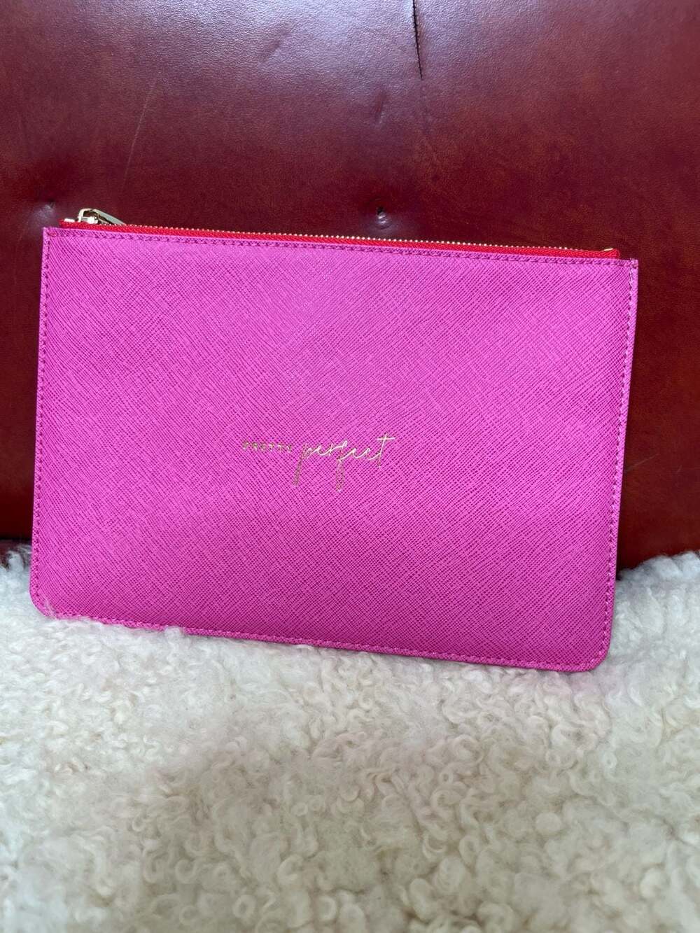 Katie Loxton Pretty Perfect Hot Pink Colour Pop Vegan Leather Clutch Pouch